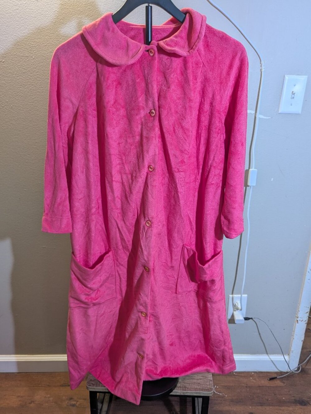 Vintage Handmade Hot Pink Velvet Peter Pan Collar Coat or Robe
